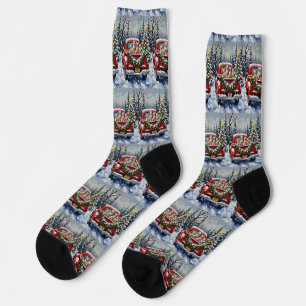 Sphynx Cat Christmas Red Truck Holiday Socks