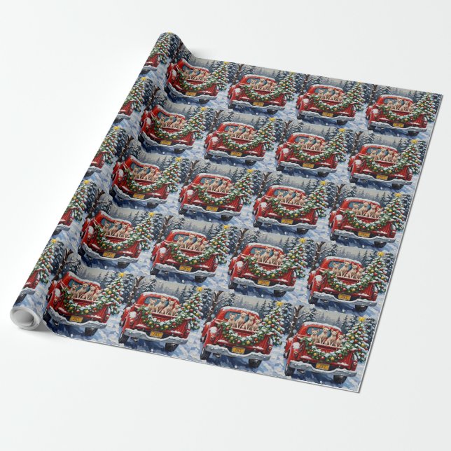 Sphynx Cat Christmas Red Truck Holiday Wrapping Paper (Unrolled)