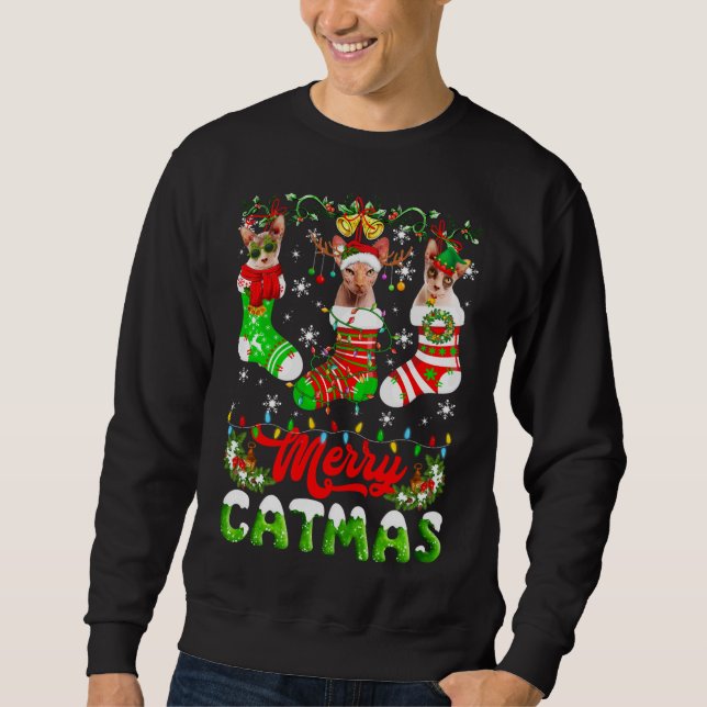 Sphynx Cat Christmas Santa Hat Scarf Holiday Cute Sweatshirt (Front)