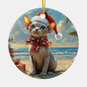 Sphynx Cat Christmas Vintage Beach Ceramic Ornament