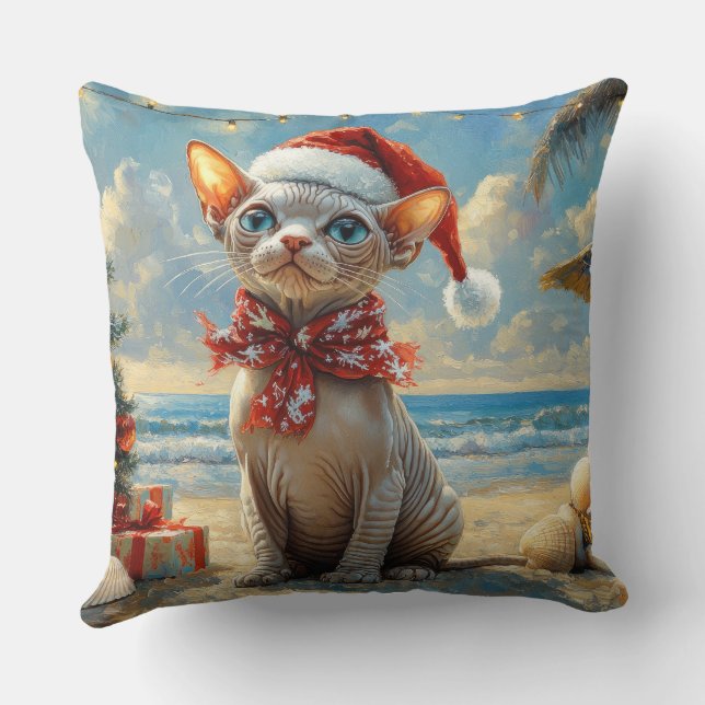 Sphynx Cat Christmas Vintage Beach  Cushion (Back)