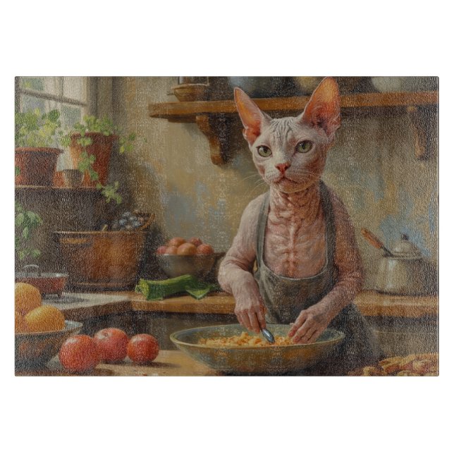 Sphynx Cat Cooking in Kitchen Cutting Board (Front)