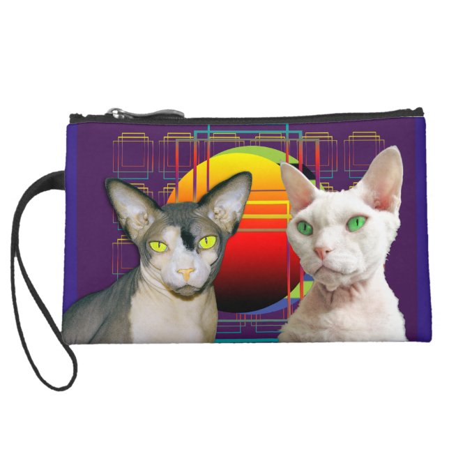 Sphynx Cat Devon Rex Cat Retro Purple Suede Wristlet (Back)