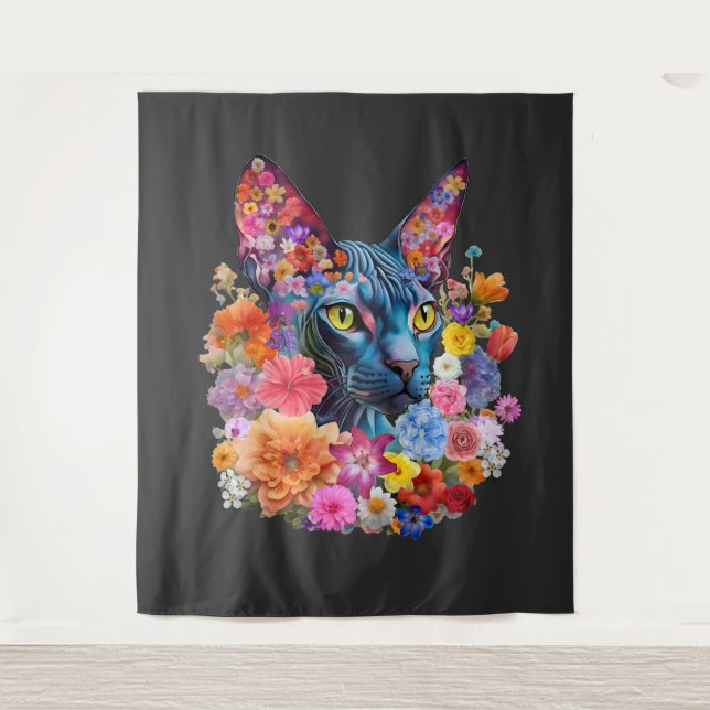 "Sphynx Cat Floral"  Wall Art Home Decor Tapestry (Front)