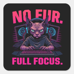 Sphynx Cat Gamer No Fur Full Focus Square Sticker