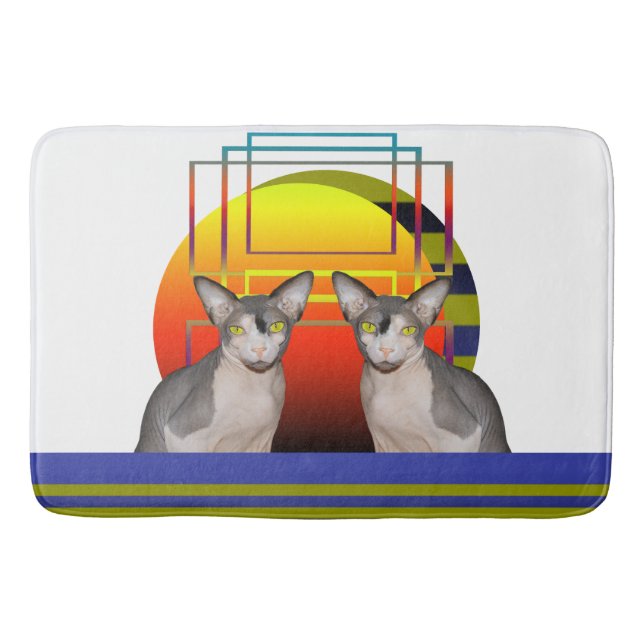 Sphynx cat geometric crazy cat design by Rex Cats Bath Mat (Front)