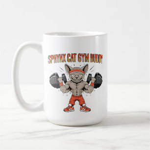 Sphynx Cat Gym Buddy Cartoon Fitness Art Coffee Mug