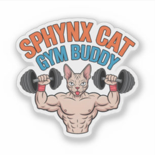Sphynx Cat Gym Buddy Muscular Cartoon Art
