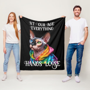  Sphynx Cat Hangs Loose Retro Birthday Fleece Blanket