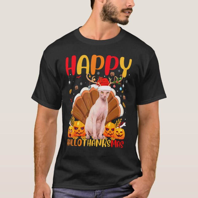 Sphynx Cat  Happy Sphynx Cat Hellothanksmas T-Shirt (Front)