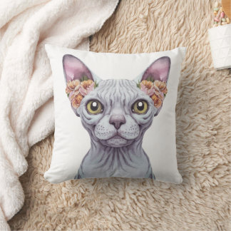 Sphynx Cat Hearing Flowers  Cushion