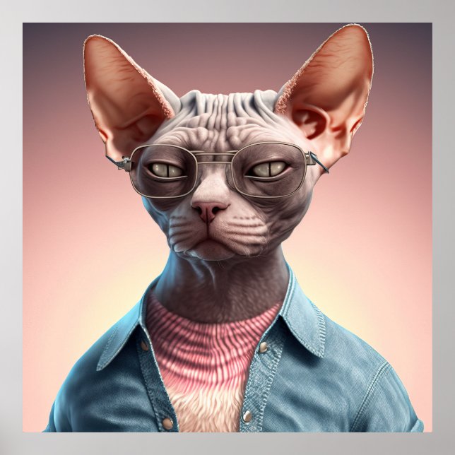 Sphynx Cat Hipster Poster (Front)