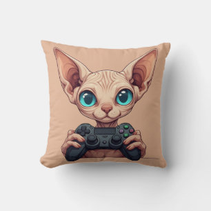Sphynx Cat Holding Game Controller Cushion