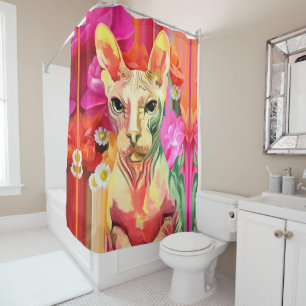 Sphynx Cat in flowers Shower Curtain