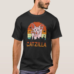 Sphynx Cat Kitten Catzilla Monster Attacking City T-Shirt