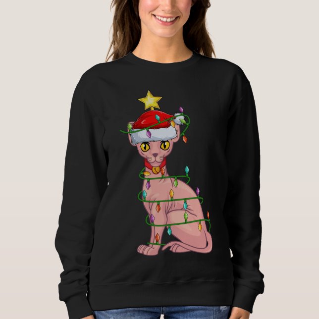 Sphynx Cat Lighting Xmas Tree Matching Sphynx Cat  Sweatshirt (Front)