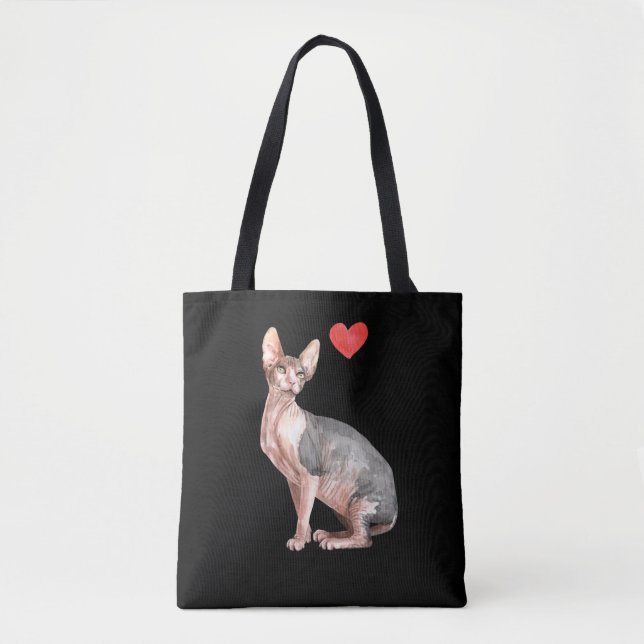 Sphynx Cat Lover Kitten Heart Tote Bag (Front)