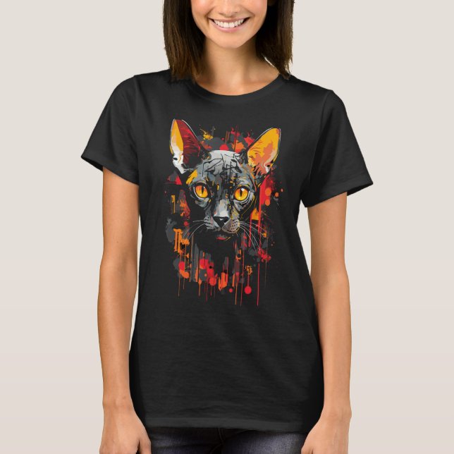 Sphynx Cat Lover Owner Dark Goth Death Metal Art P T-Shirt (Front)