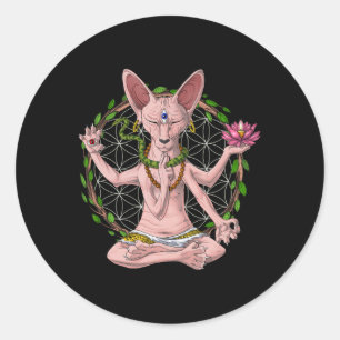 Sphynx Cat Meditation Hairless Cat Yoga Flower Of Classic Round Sticker