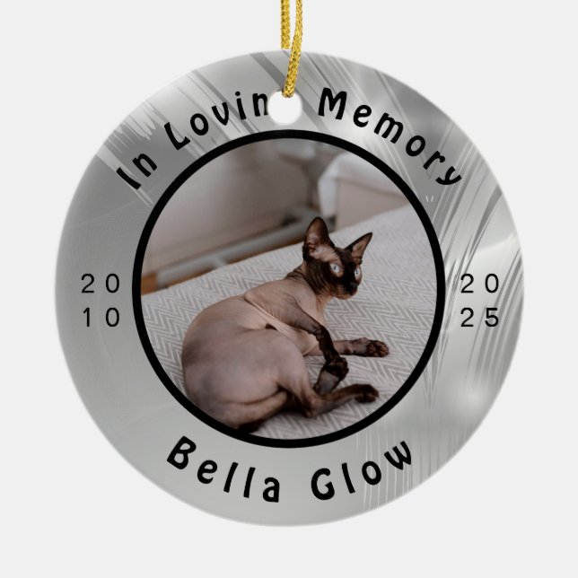 Sphynx Cat Memorial Silver Remembrance Art Ceramic Ornament (Front)