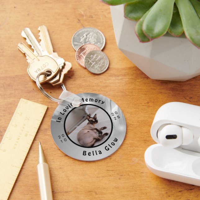 Sphynx Cat Memorial Silver Remembrance Art Key Ring (Desk)