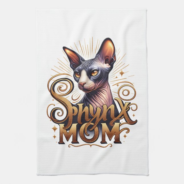 Sphynx Cat Mum Kitchen Tea Towel (Vertical)