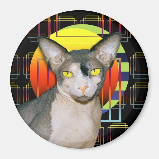 Sphynx Cat Ninja Crazy Cat Design Black Geometric Magnet (Front)