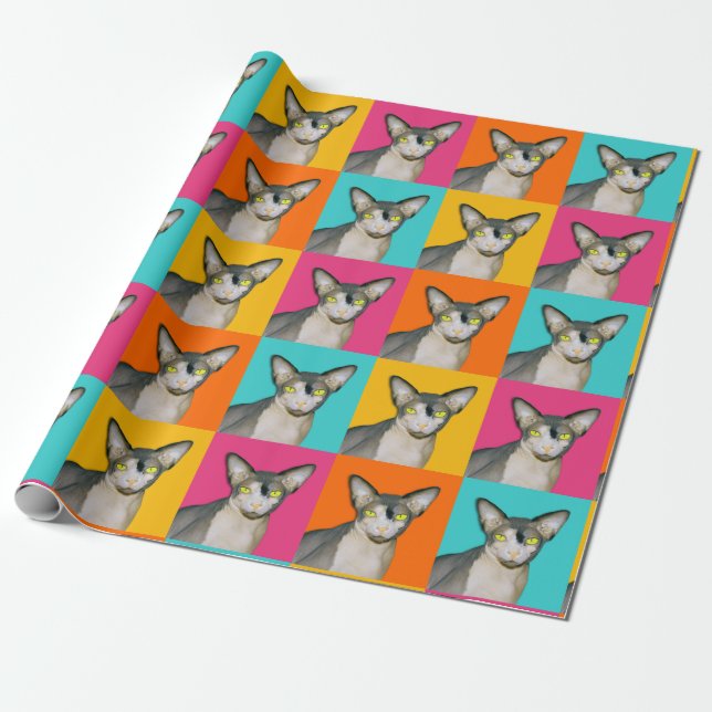 Sphynx Cat Ninja Pop Art Squares Gift Wrapping Paper (Unrolled)