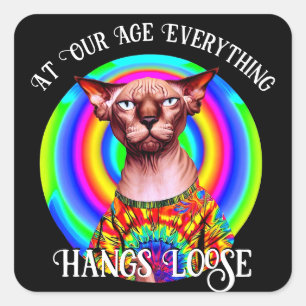  Sphynx Cat Over the Hill Birthday Square Sticker