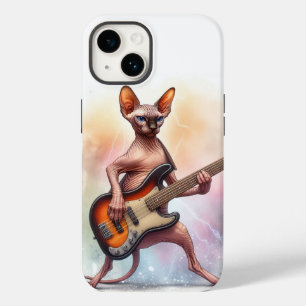 Sphynx Cat Playing Bass Guitar Musician Phone Case