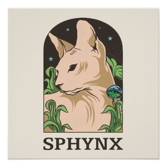  Sphynx Cat Portrait Hand Drawn  Poster (Front)