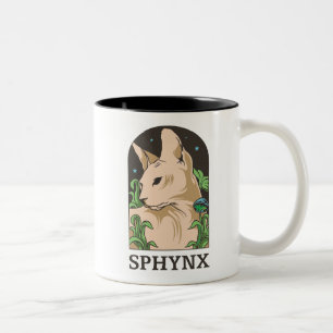 Sphynx Cat Portrait Hand Drawn Two-Tone Coffee Mug