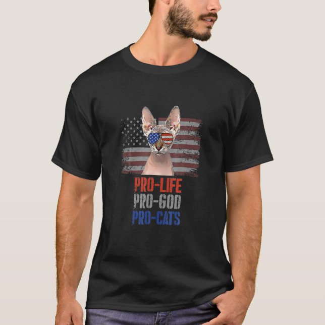 Sphynx Cat Pro Life Pro God Pro Cats American Flag T-Shirt (Front)