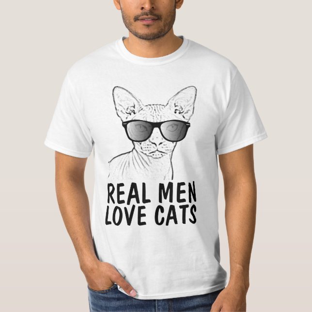 Sphynx Cat, Real Men Love Cats T-Shirt (Front)