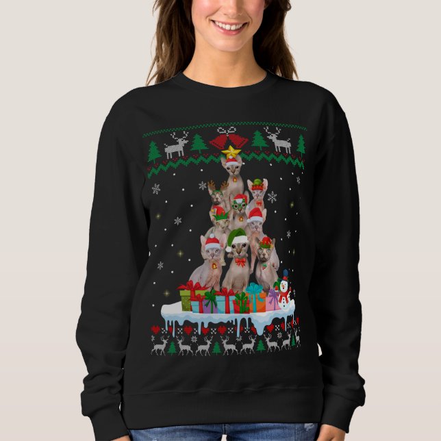 Sphynx Cat Santa Christmas Tree Ugly Cat Xmas Swea Sweatshirt (Front)