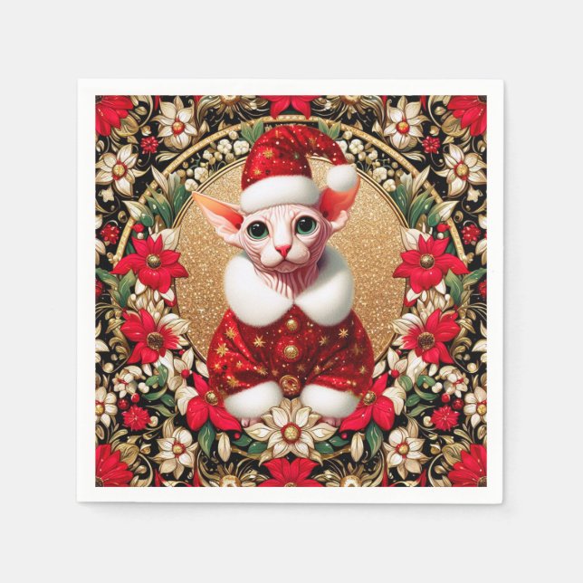 Sphynx Cat Santa Elf by AI  Napkin (Front)