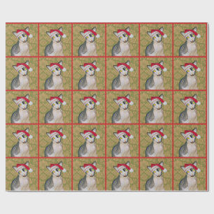 Sphynx Cat Santa Floral Christmas Wrapping Paper