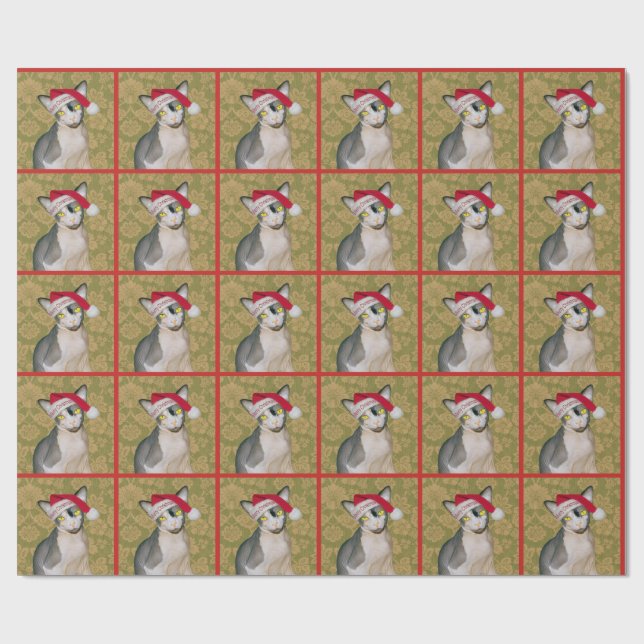 Sphynx Cat Santa Floral Christmas Wrapping Paper (Flat)