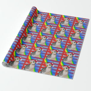 Sphynx Cat Santa Rainbow Stripe Christmas Wrapping Paper