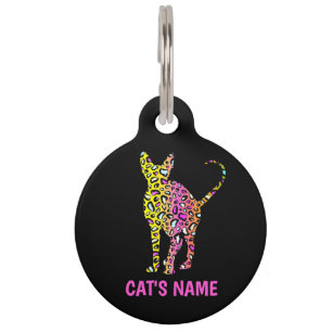 Sphynx Cat Silhouette Leopard Print Pet Tag