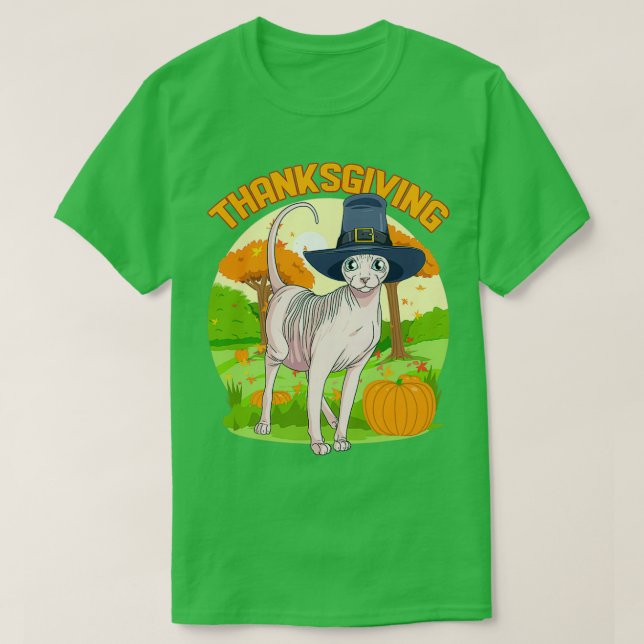 Sphynx Cat Thanksgiving Day Pilgrim Perfect Gift T-Shirt (Design Front)