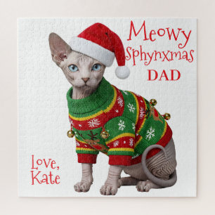 Sphynx Cat Ugly Christmas Sweater Personalised Jigsaw Puzzle