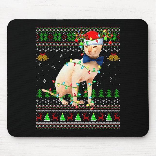 Sphynx Cat Ugly Christmas Sweaters Holiday Santa C Mouse Pad (Front)