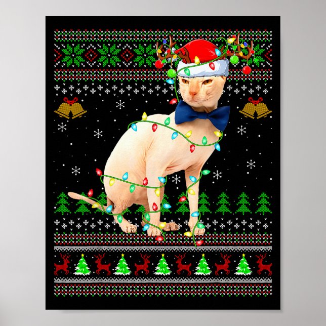 Sphynx Cat Ugly Christmas Sweaters Holiday Santa C Poster (Front)