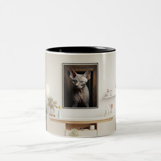 Sphynx cat wall art Two-Tone coffee mug (Center)