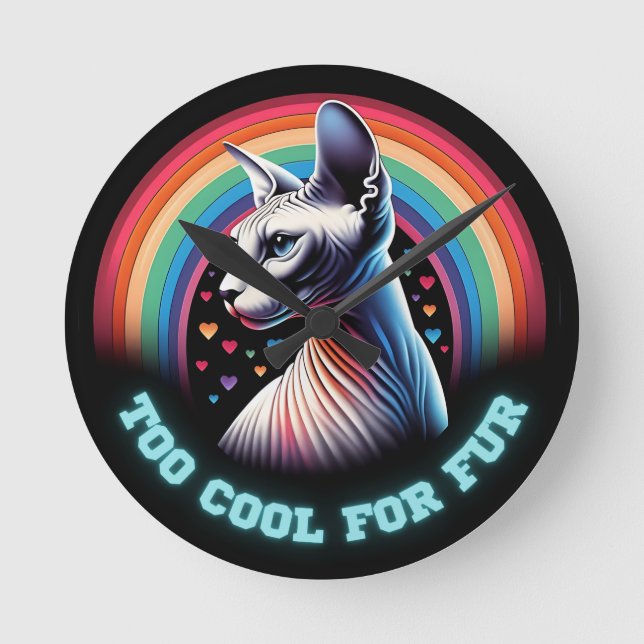 Sphynx Cat Wall Clock Too Cool Funny Saying (Front)