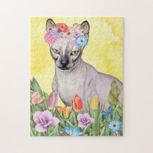 Sphynx cat with Flowers Spring Jigsaw Puzzle