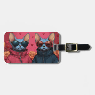 Sphynx Cat with Heart Roses Valentine's Day Luggage Tag