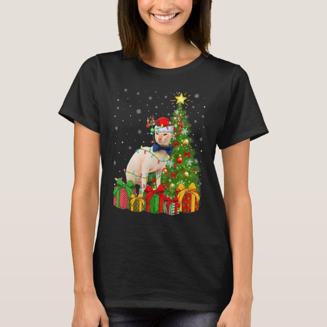 Sphynx Cat   Xmas Lights Santa Sphynx Cat Christma T-Shirt (Front)