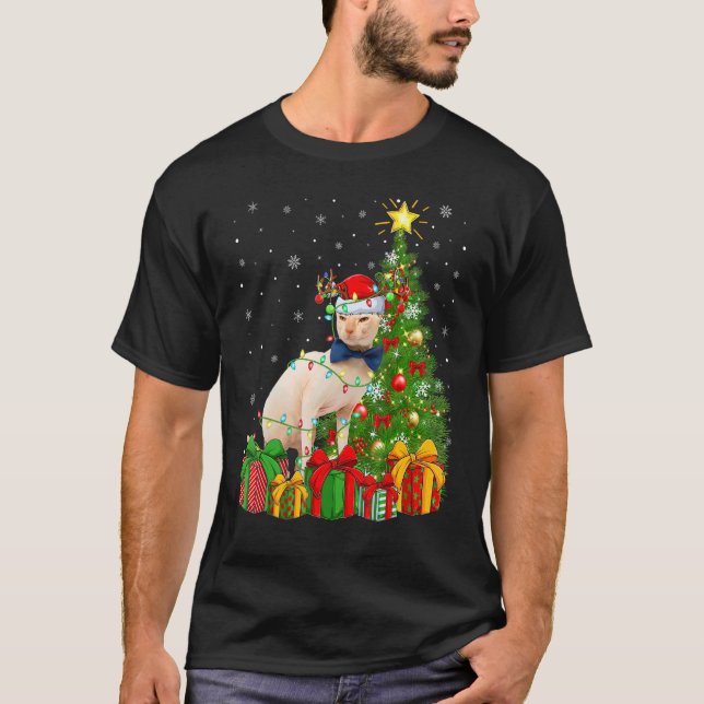 Sphynx Cat   Xmas Lights Santa Sphynx Cat Christma T-Shirt (Front)
